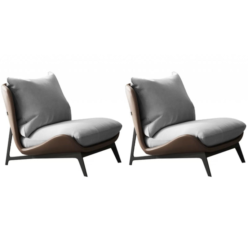 Mid-century Modern Leather Slipper Accent Chair Pillow Back Armless Chair