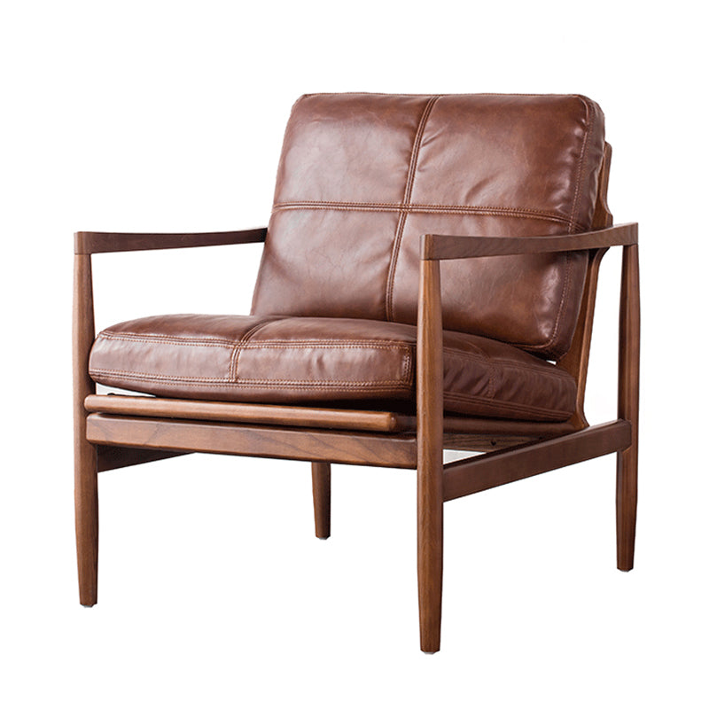 Pu Leather Arm Chair Square Arms Solid Wood Frame Pillow Back Chair
