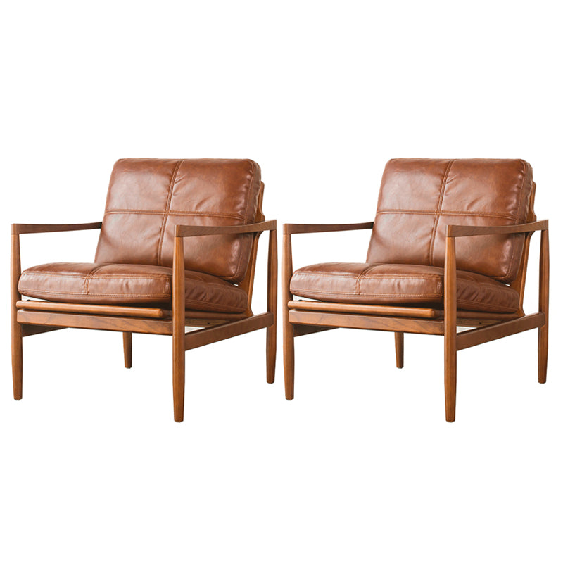 Pu Leather Arm Chair Square Arms Solid Wood Frame Pillow Back Chair