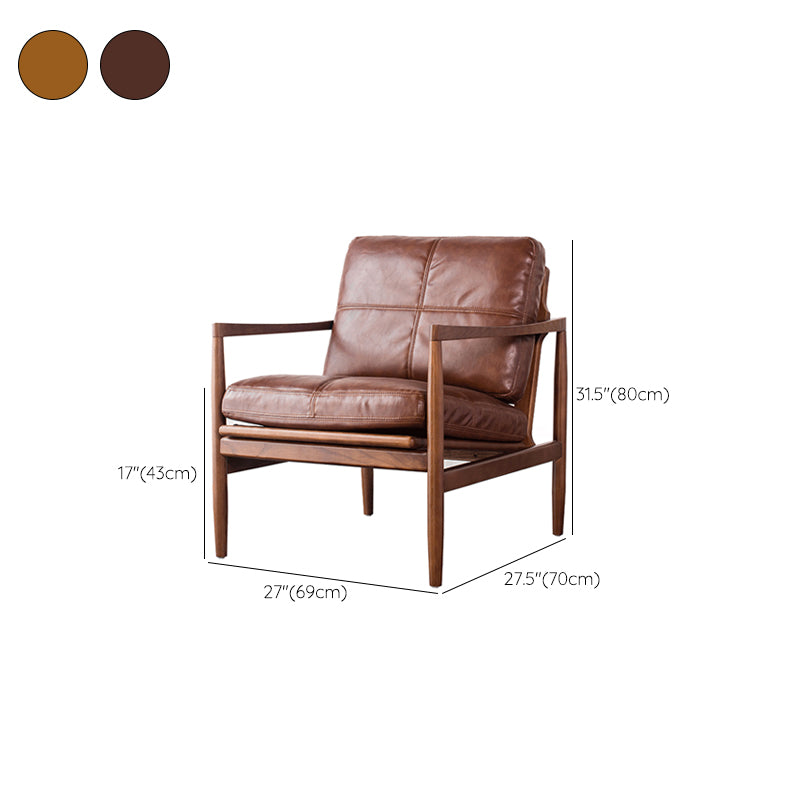 Pu Leather Arm Chair Square Arms Solid Wood Frame Pillow Back Chair