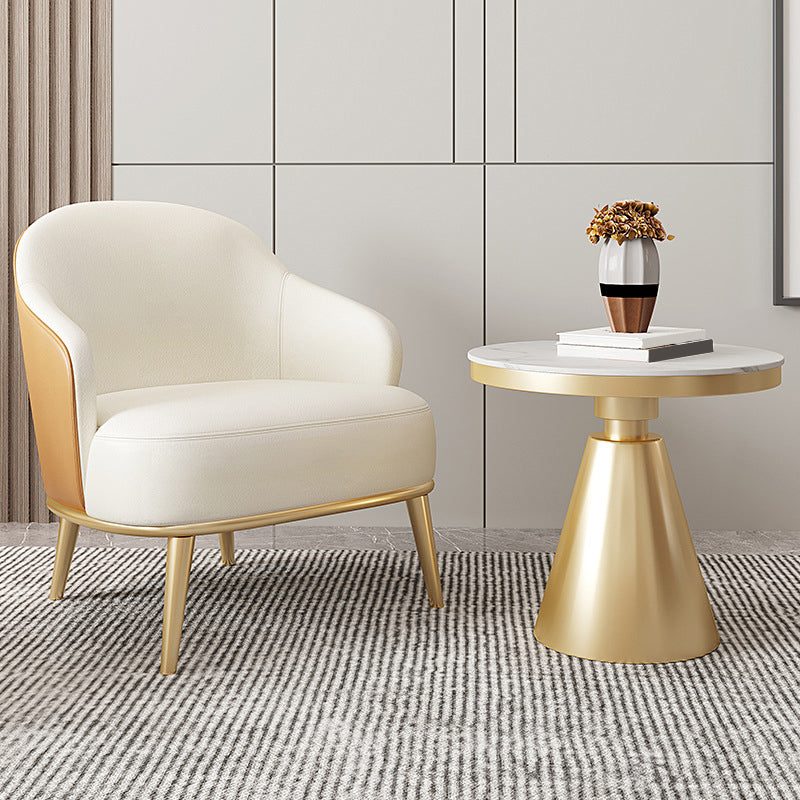 Glam Styled Leather Armchair Fixed Back Basic Four Legs Recessed Arms Chair