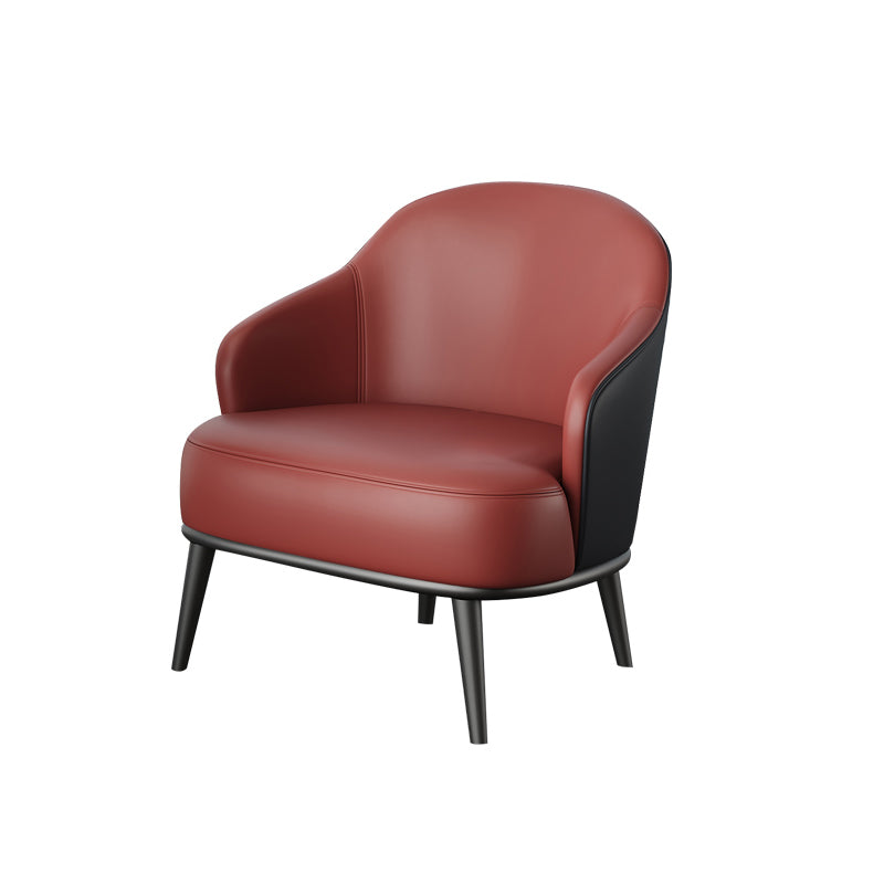 Glam Styled Leather Armchair Fixed Back Basic Four Legs Recessed Arms Chair