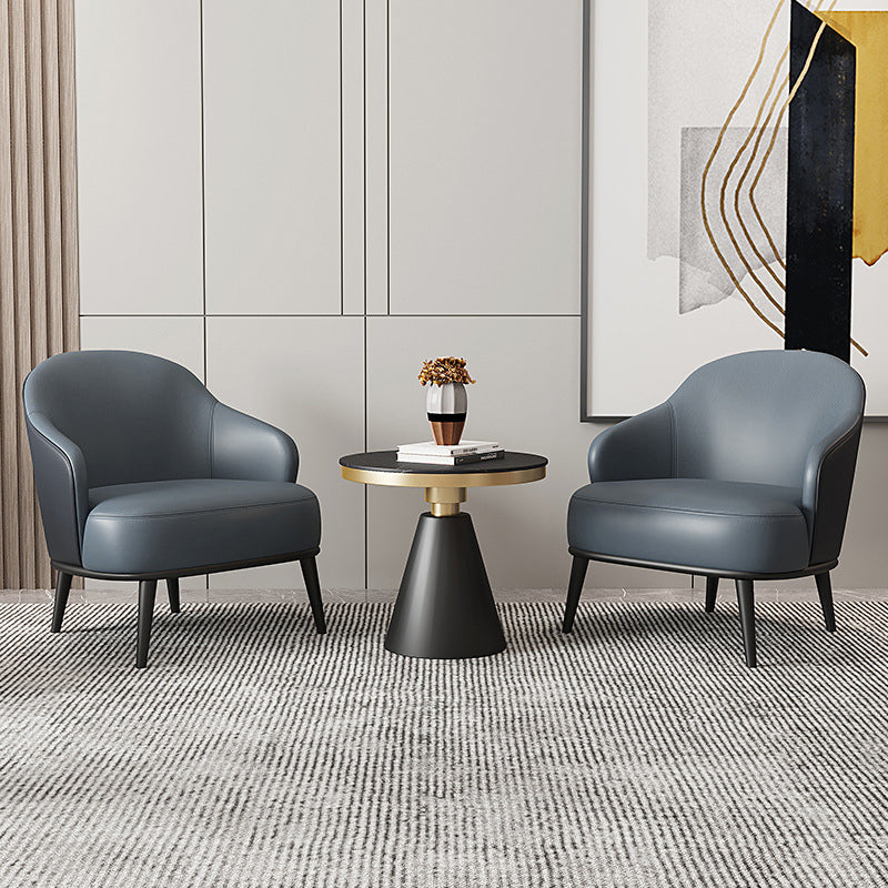 Glam Styled Leather Armchair Fixed Back Basic Four Legs Recessed Arms Chair