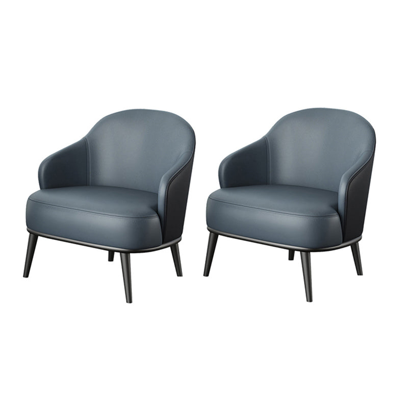 Glam Styled Leather Armchair Fixed Back Basic Four Legs Recessed Arms Chair
