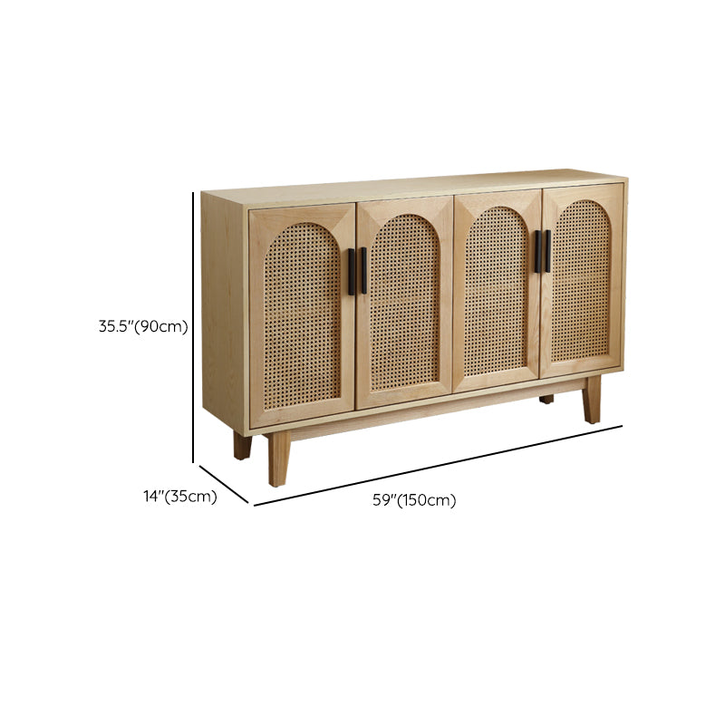 Wicker Rattan Accent Cabinet Solid Wood Storage Cabinet with Doors