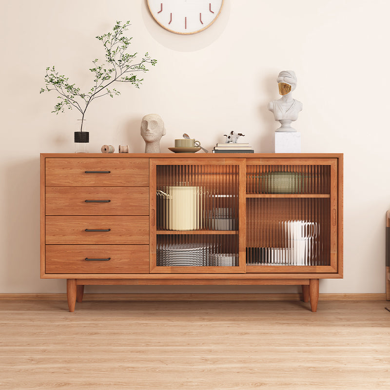 Mid-Century Modern Solid Wood Accent Cabinet with Glass Door