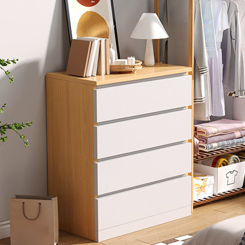 Contemporary White/Natural Chest with Wooden Drawers Rectangle Chest