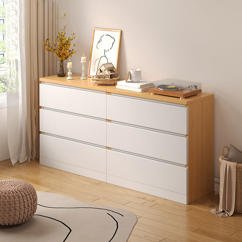 Contemporary White/Natural Chest with Wooden Drawers Rectangle Chest