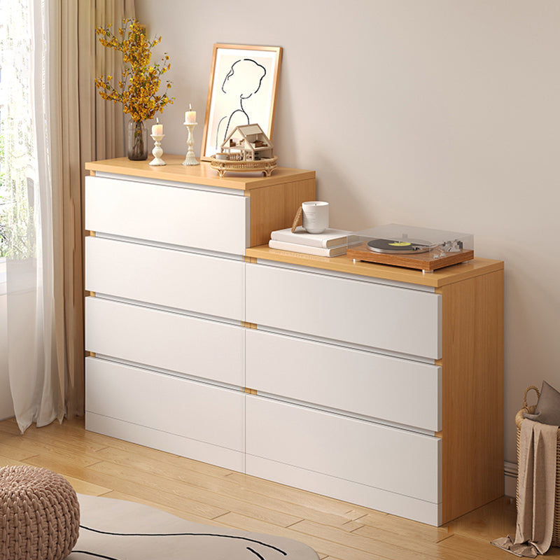 Contemporary White/Natural Chest with Wooden Drawers Rectangle Chest
