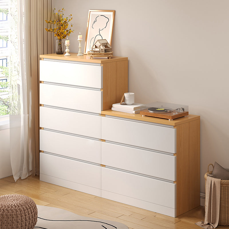 Contemporary White/Natural Chest with Wooden Drawers Rectangle Chest