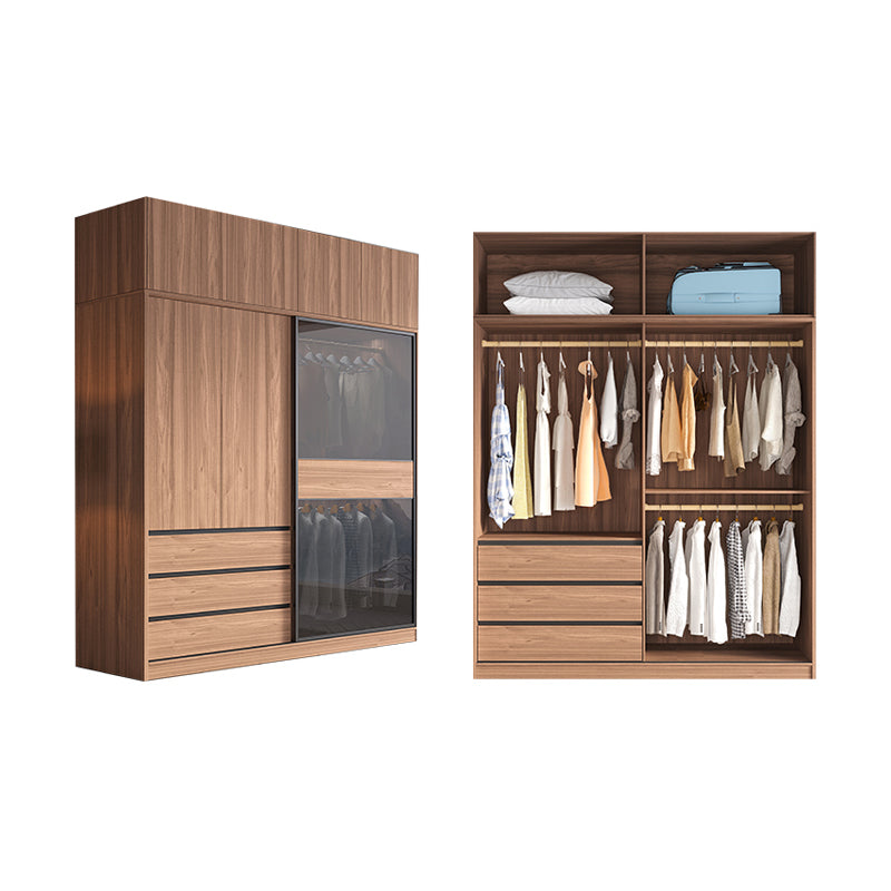 Contemporary Wardrobe Cabinet with Drawer Brown Wardrobe Closet