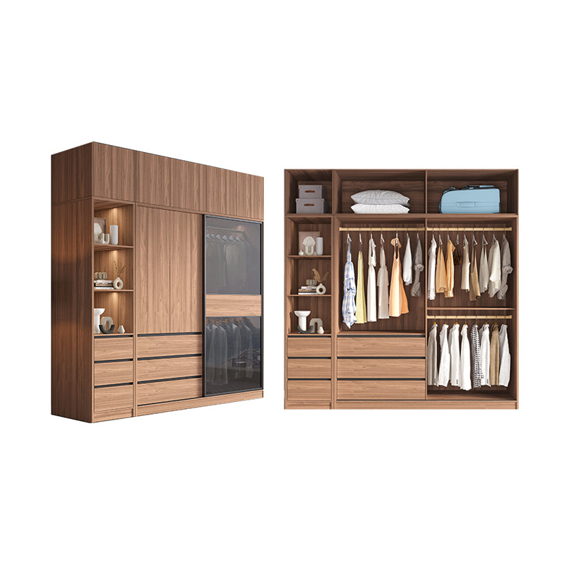 Contemporary Wardrobe Cabinet with Drawer Brown Wardrobe Closet