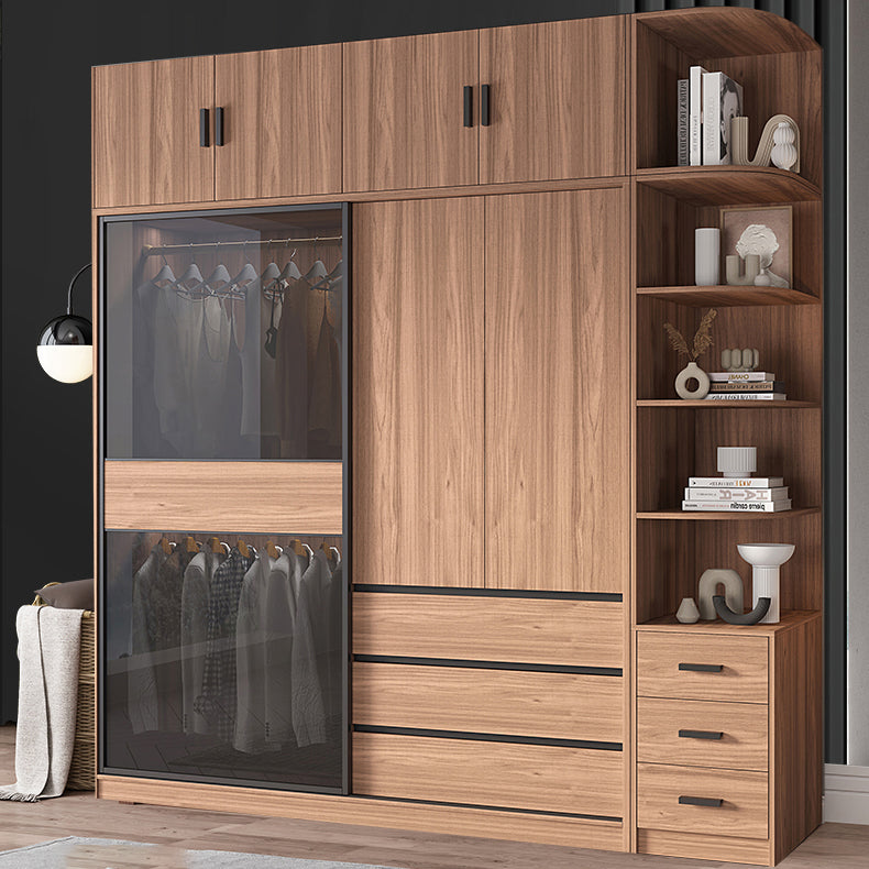 Contemporary Wardrobe Cabinet with Drawer Brown Wardrobe Closet
