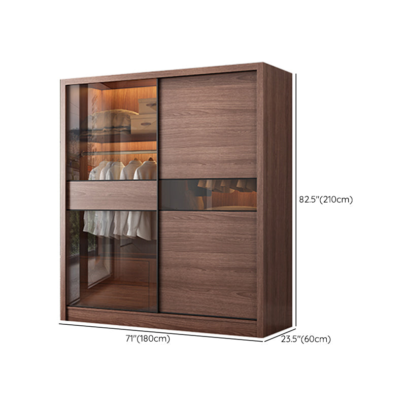 2 Glass Sliding Doors Wardrobe Modern Wood Wardrobe with Drawer