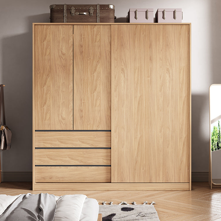 Contemporary Wood Wardrobe Armoire Freestanding Adjustable Shelves Wardrobe with Drawers