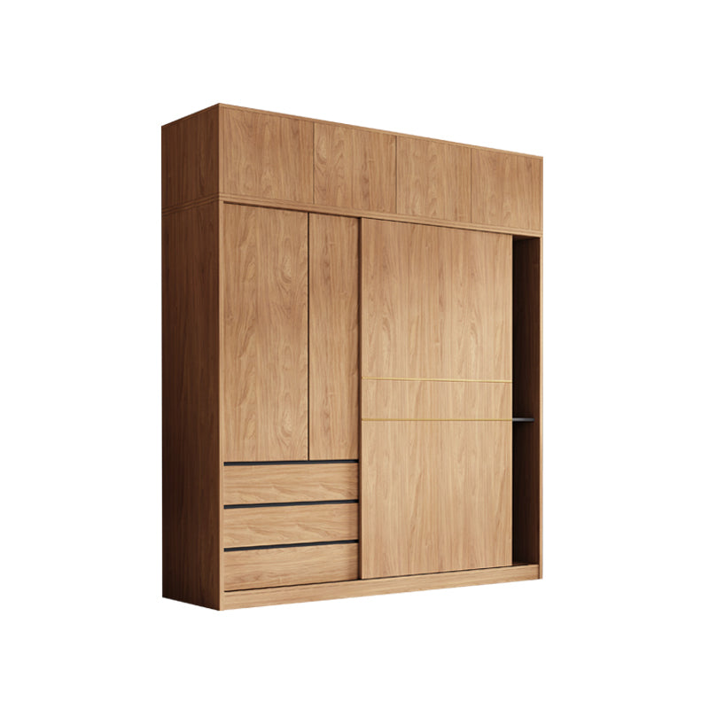 Contemporary Wood Wardrobe Armoire Freestanding Adjustable Shelves Wardrobe with Drawers