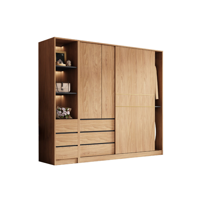 Contemporary Wood Wardrobe Armoire Freestanding Adjustable Shelves Wardrobe with Drawers