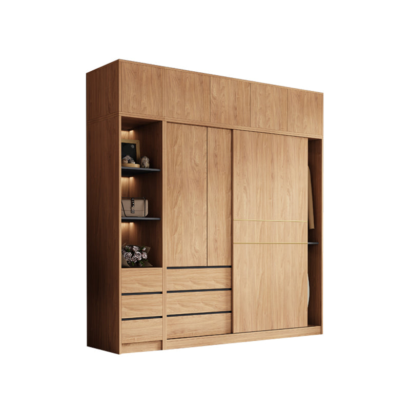 Contemporary Wood Wardrobe Armoire Freestanding Adjustable Shelves Wardrobe with Drawers