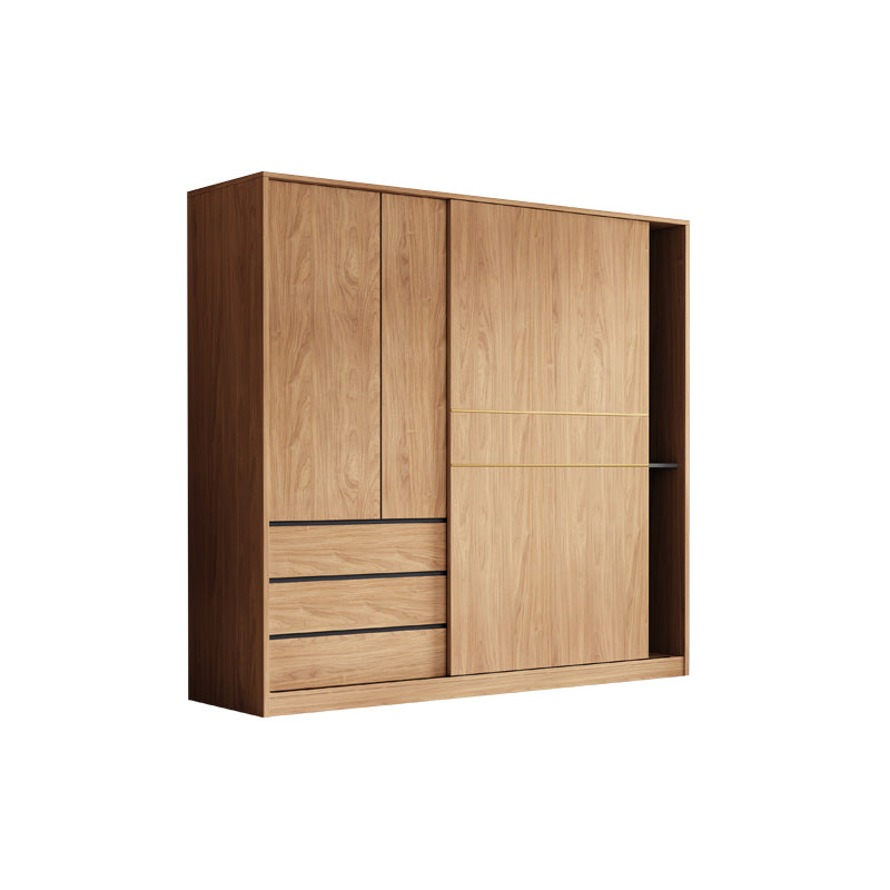 Contemporary Wood Wardrobe Armoire Freestanding Adjustable Shelves Wardrobe with Drawers