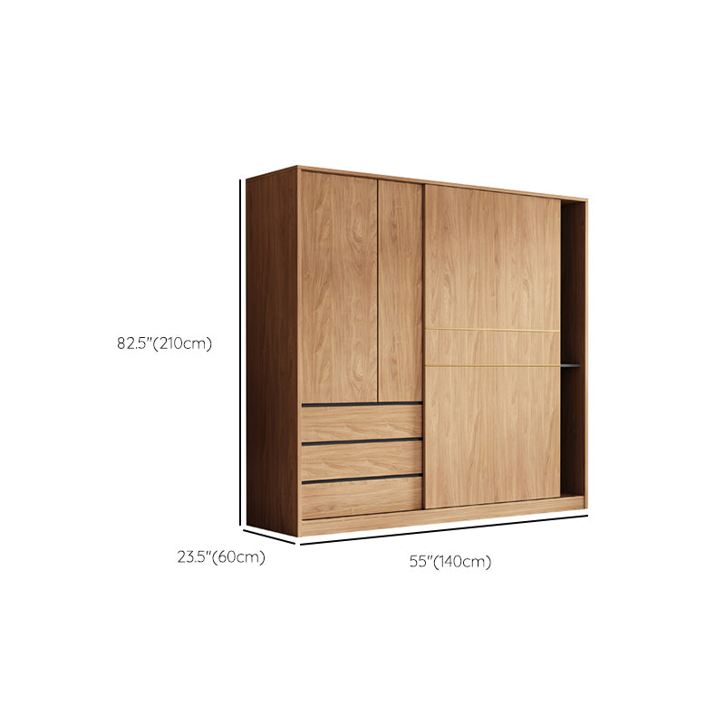Contemporary Wood Wardrobe Armoire Freestanding Adjustable Shelves Wardrobe with Drawers