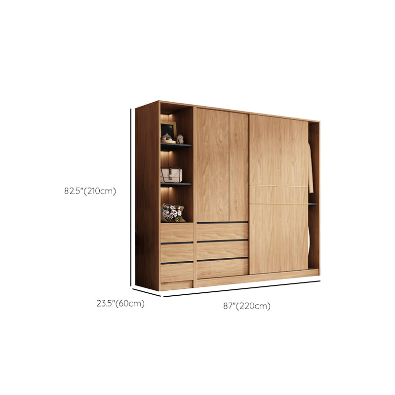 Contemporary Wood Wardrobe Armoire Freestanding Adjustable Shelves Wardrobe with Drawers