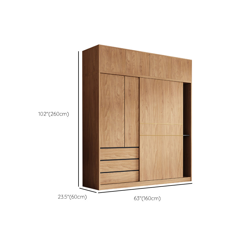 Contemporary Wood Wardrobe Armoire Freestanding Adjustable Shelves Wardrobe with Drawers