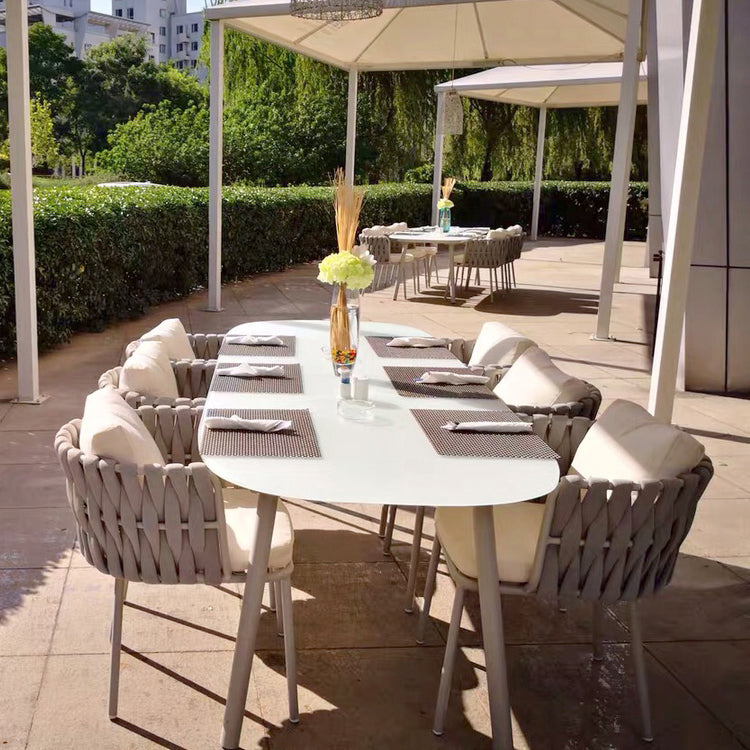 Boho 1/5/7 Pcs Dining Table Set Stone Table with Chairs for Patio