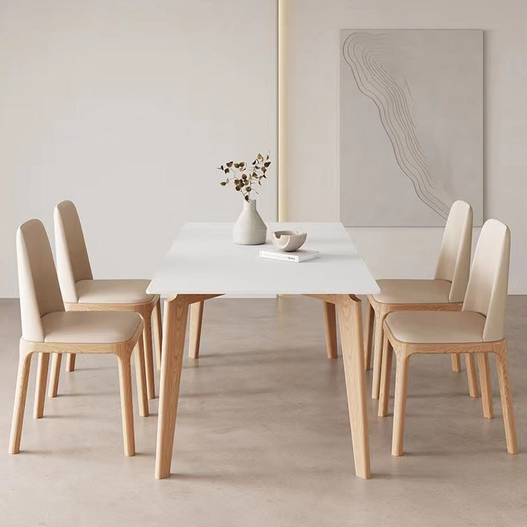 Simplicity Style Dinette Table Rectangle Stone Dining Room Table in White