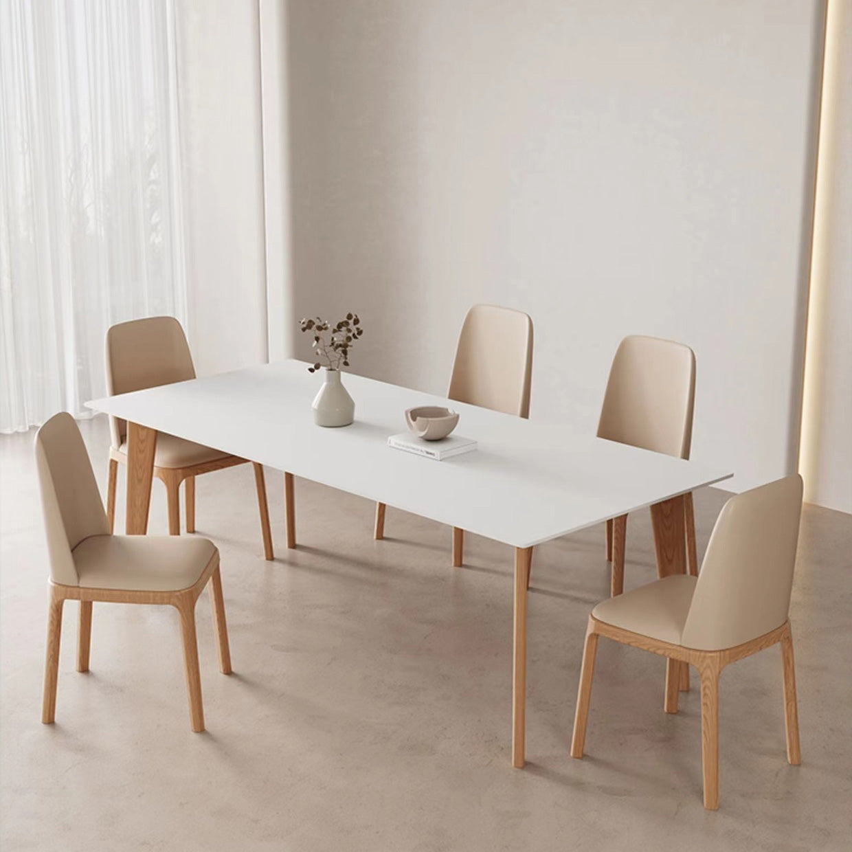 Simplicity Style Dinette Table Rectangle Stone Dining Room Table in White