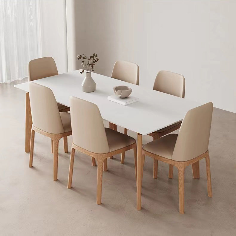 Simplicity Style Dinette Table Rectangle Stone Dining Room Table in White