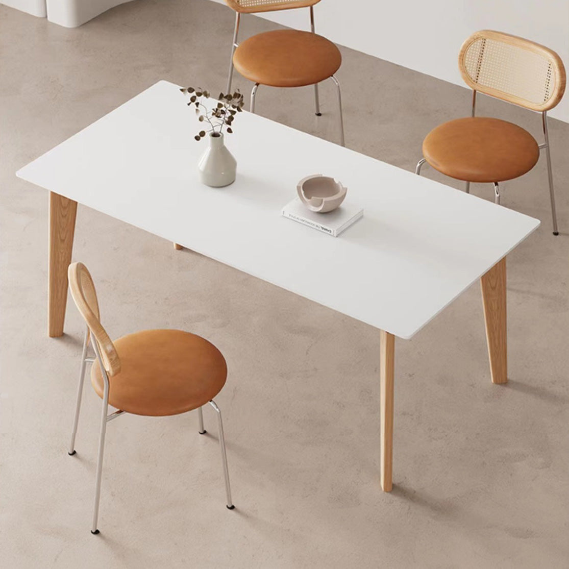 Simplicity Style Dinette Table Rectangle Stone Dining Room Table in White