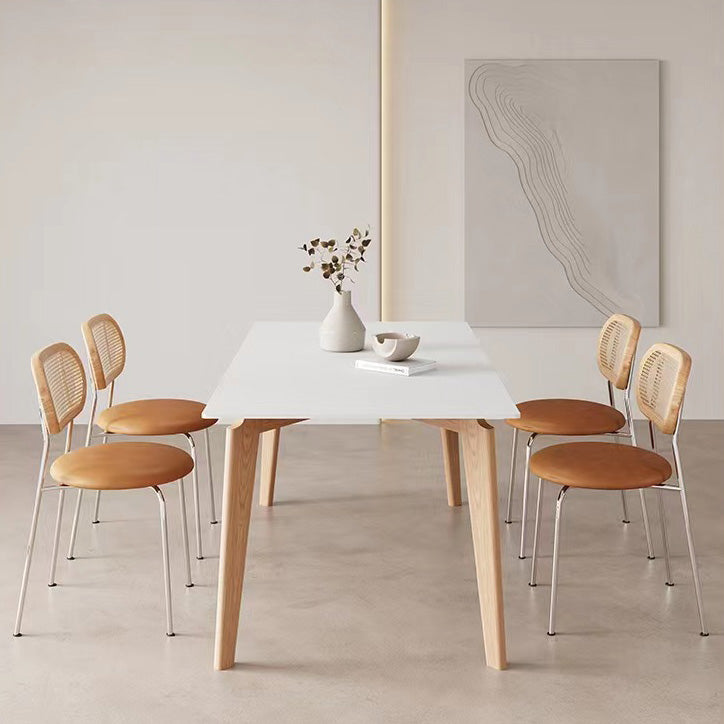 Simplicity Style Dinette Table Rectangle Stone Dining Room Table in White