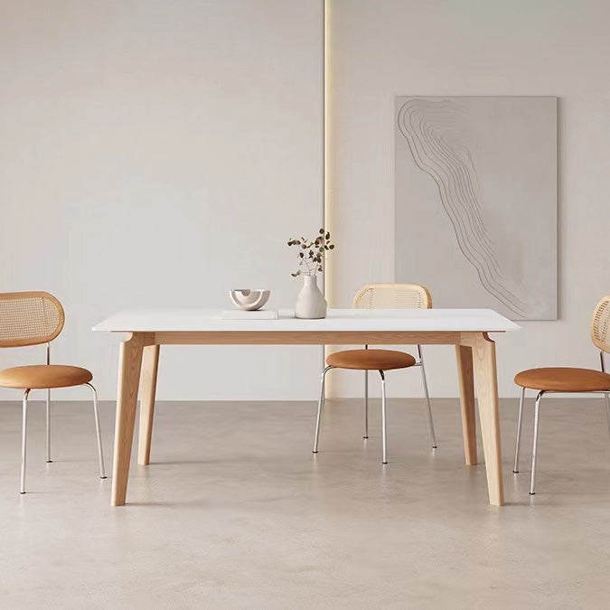 Simplicity Style Dinette Table Rectangle Stone Dining Room Table in White
