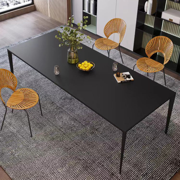 Simplicity Style Dinette Table Rectangle Stone Dining Room Table in Black