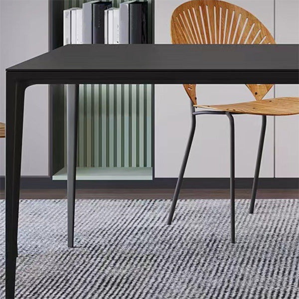 Simplicity Style Dinette Table Rectangle Stone Dining Room Table in Black