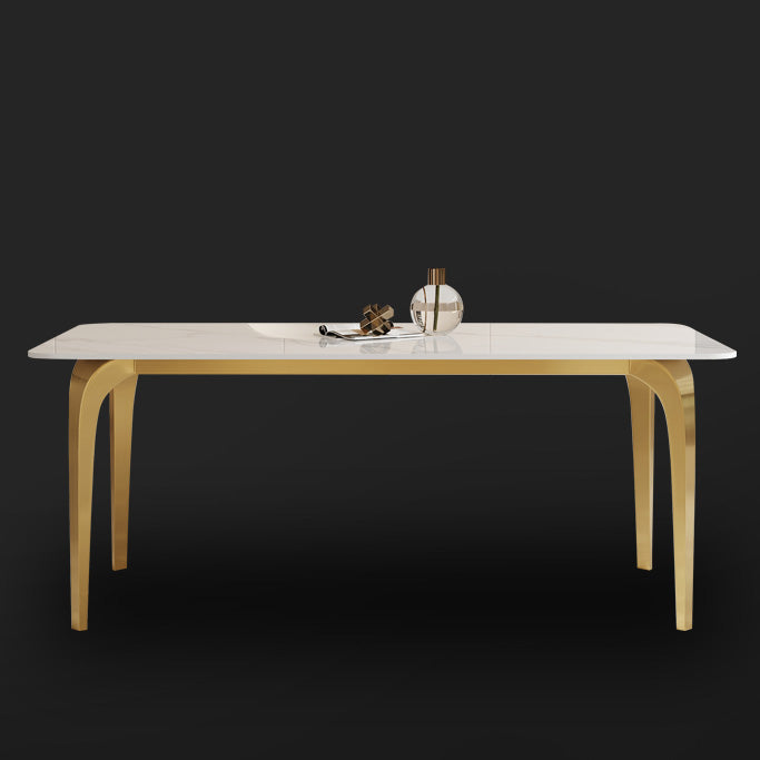 Glam Style Dinner Table Rectangle Stone Dining Room Table in White