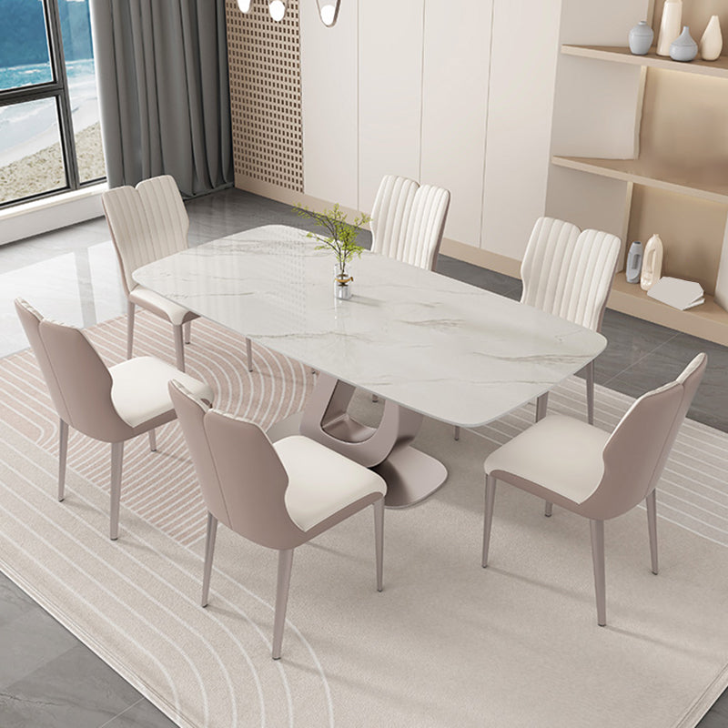 Glam Dinner Table Rectangle Stone Dining Room Table in White