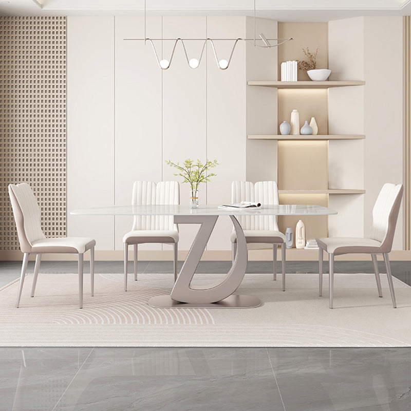 Glam Dinner Table Rectangle Stone Dining Room Table in White