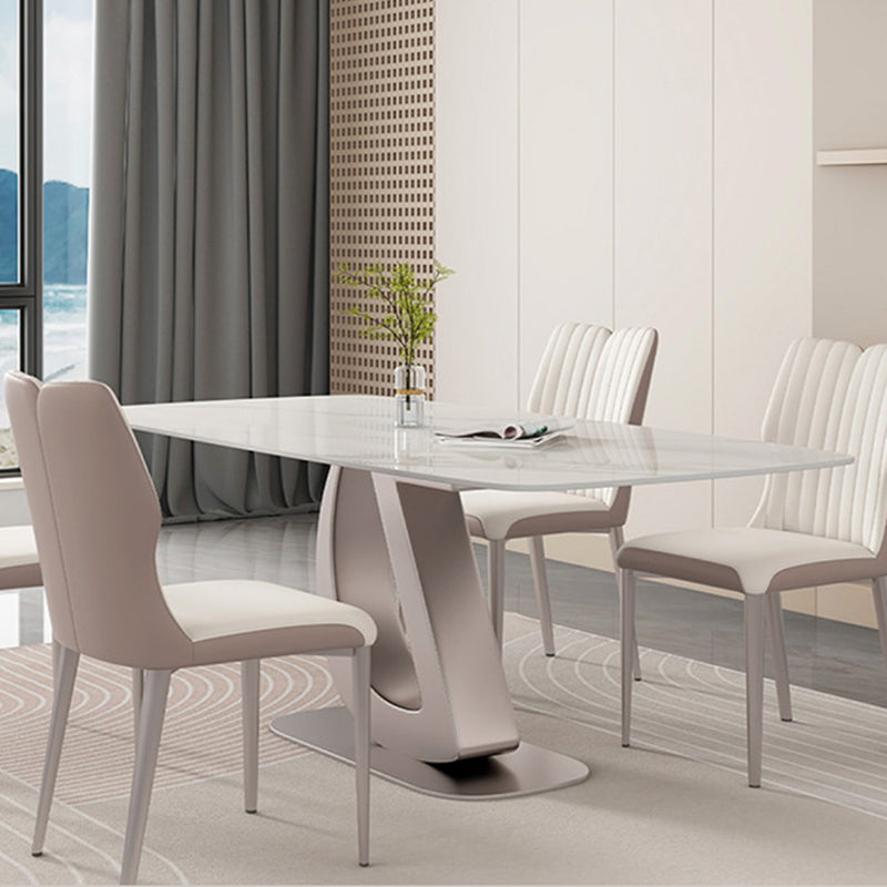 Glam Dinner Table Rectangle Stone Dining Room Table in White