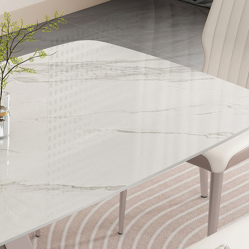 Glam Dinner Table Rectangle Stone Dining Room Table in White