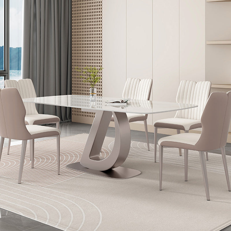 Glam Dinner Table Rectangle Stone Dining Room Table in White