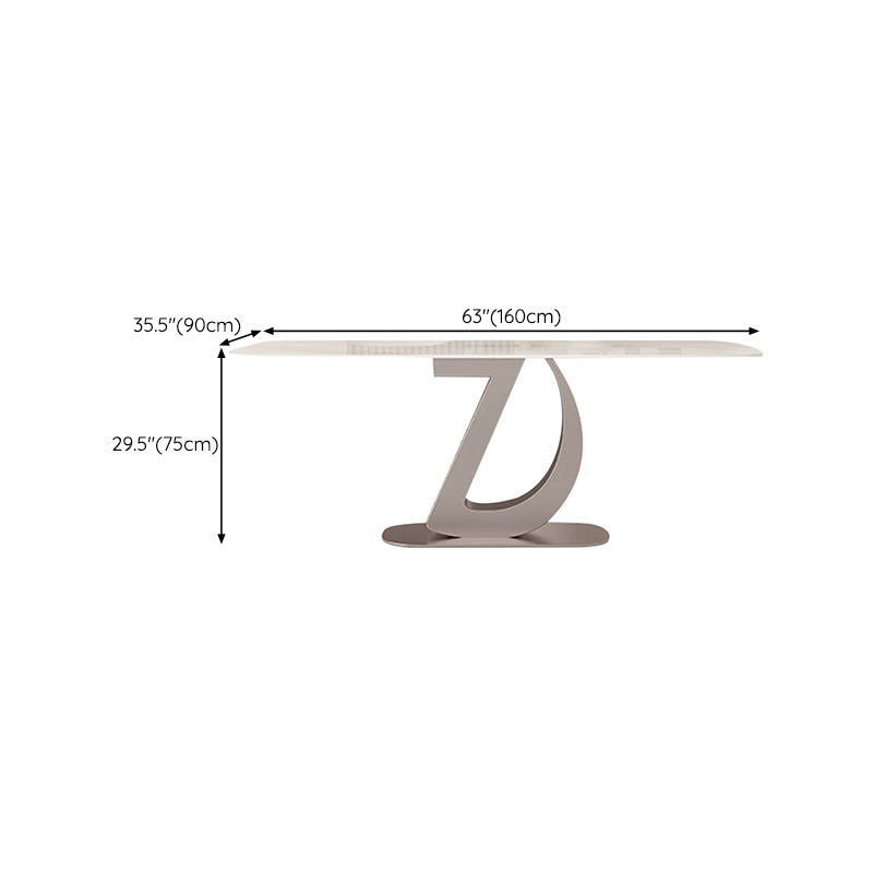 Glam Dinner Table Rectangle Stone Dining Room Table in White