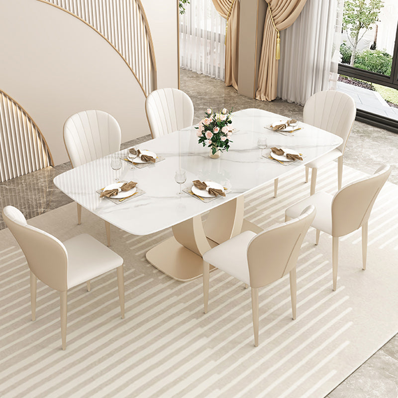 Glam Style Dinner Table Stone Rectangle Dining Room Table in White