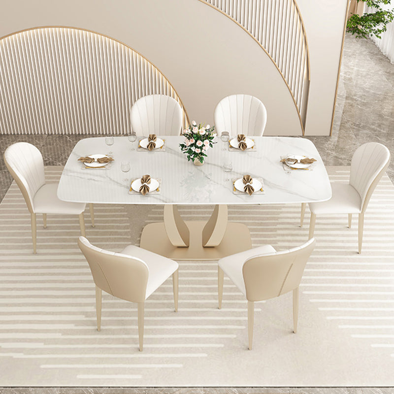 Glam Style Dinner Table Stone Rectangle Dining Room Table in White