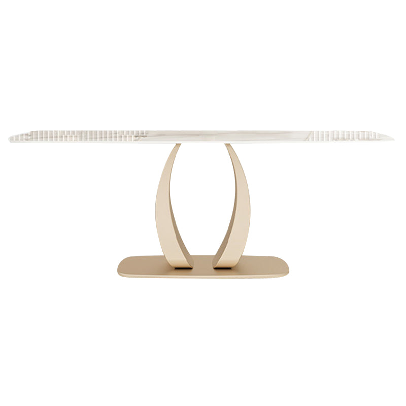 Glam Style Dinner Table Stone Rectangle Dining Room Table in White
