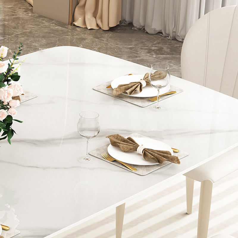 Glam Style Dinner Table Stone Rectangle Dining Room Table in White