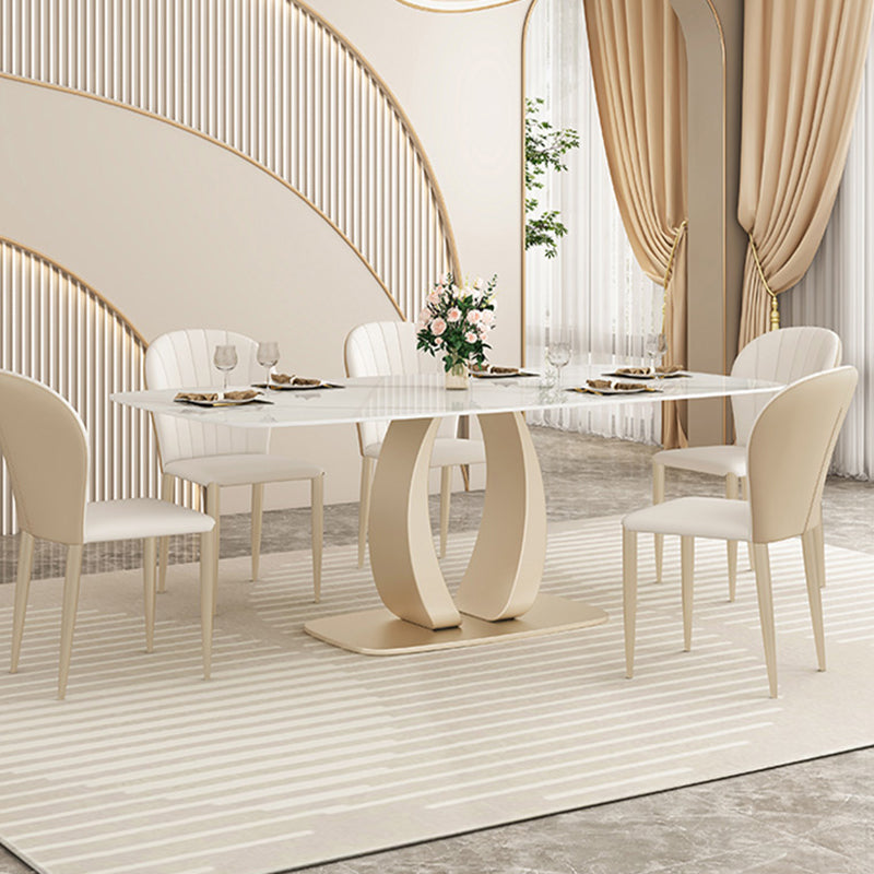 Glam Style Dinner Table Stone Rectangle Dining Room Table in White