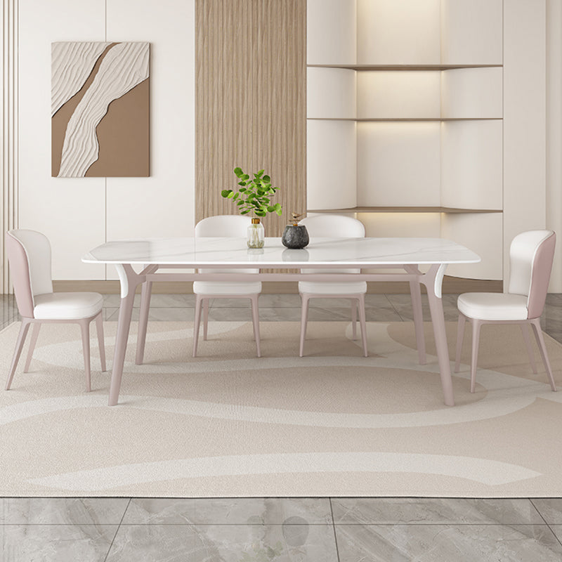Glam Dinner Table Stone Rectangle Dining Room Table in White