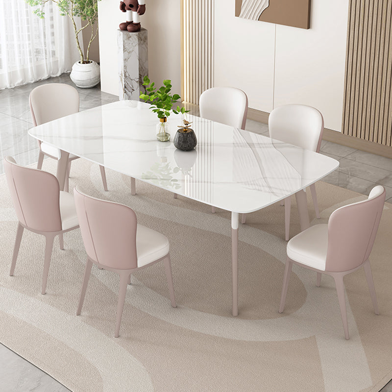 Glam Dinner Table Stone Rectangle Dining Room Table in White
