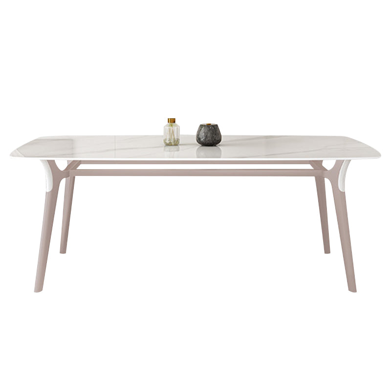 Glam Dinner Table Stone Rectangle Dining Room Table in White